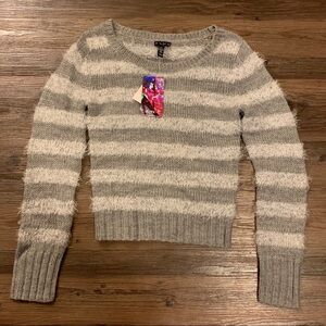 NWT FANG Gray Striped Cropped Sweater